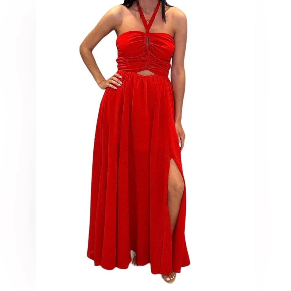 Cut Out Halter Red Maxi Dress Size M